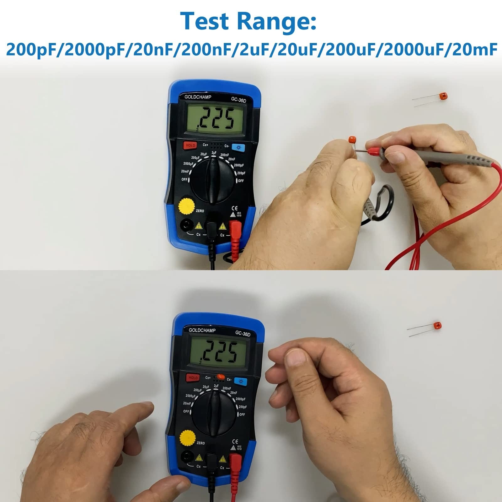 Capacitor Tester Digital Multimeter Capacitance Meter 200pF-20mF Capacitance …