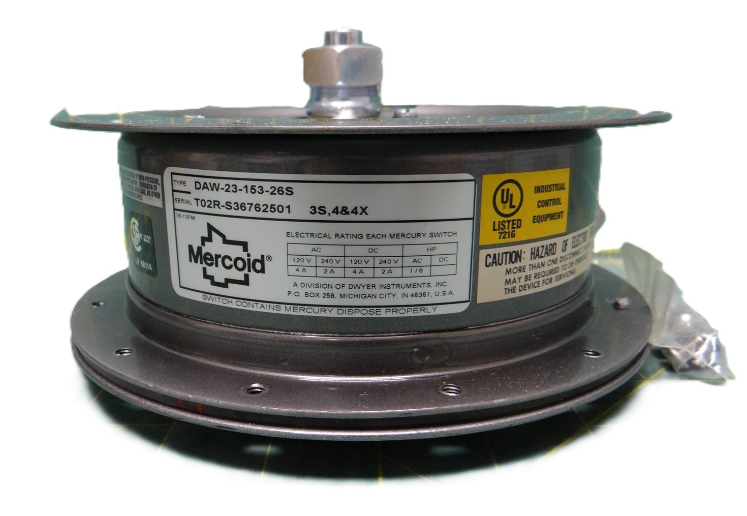 Dwyer -14.7 to 75PSIG Mechanical Pressure Switch, DA/DS Series, DAW-23-153-26S