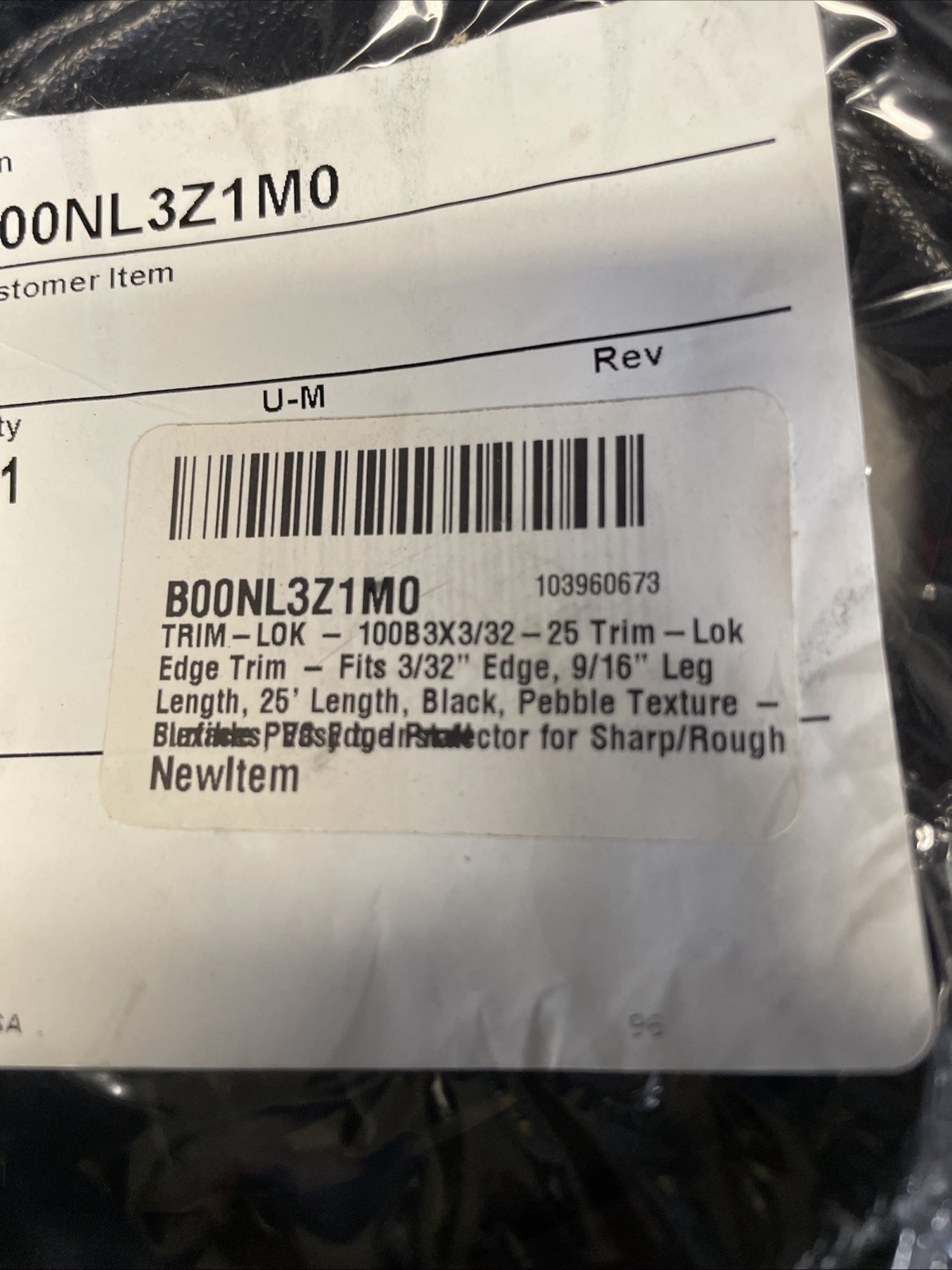 Trim-Lok 100B3x3/32-25 Edge Trim Alum Clip 0.26 25 Ft