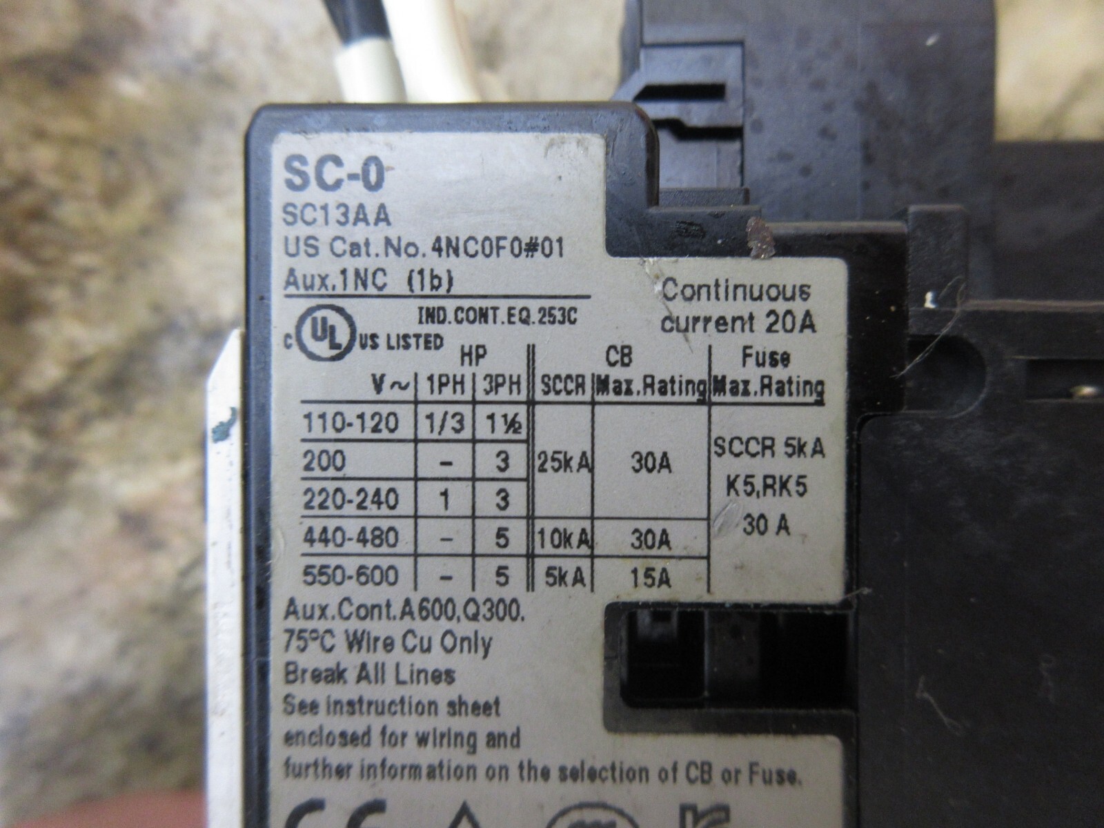 FUJI ELECTRIC FE CONTACTOR SC-0 {13} AC-3 0-0-0 SC13AA 4NC0F0#01 1NC LOT OF 3 PC