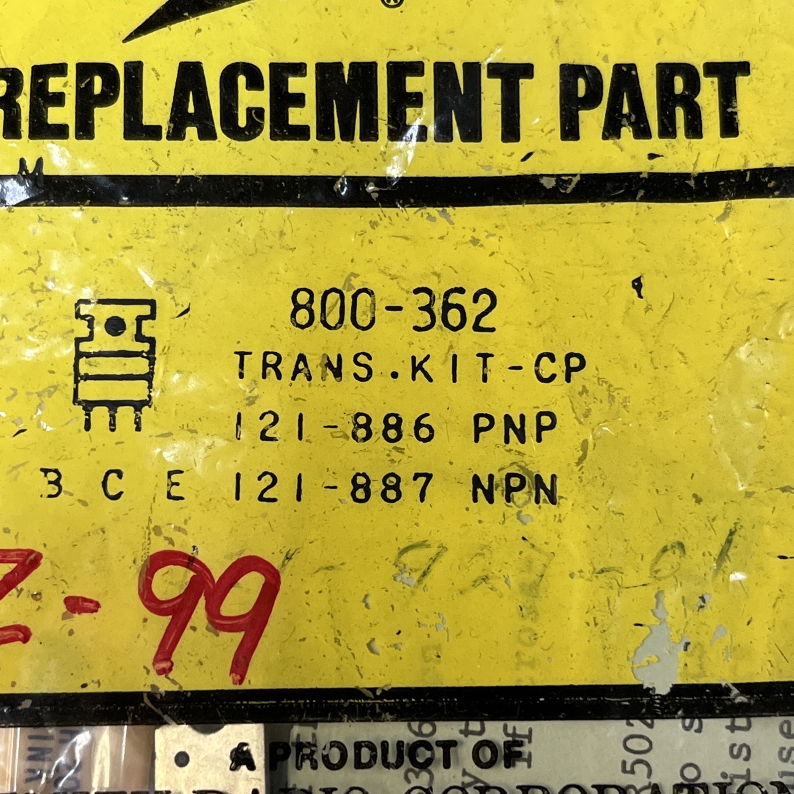 1 Ea ~ Zenith ~ 800-362 ~ SI Transistor Kit ~ NPN 121-887 / PNP 121-886 ~ NOS