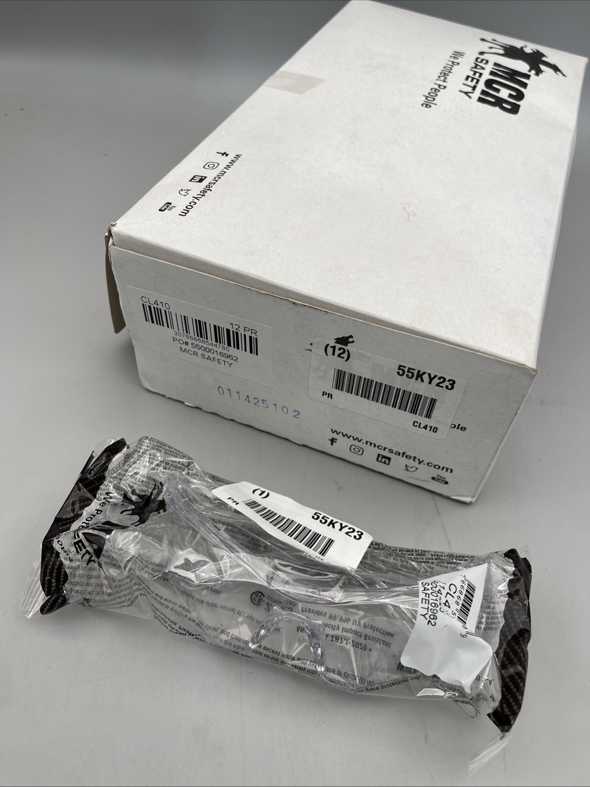 12 Pack MCR SAFETY CL410 Safety Glass,Clear Lens,Half-Frame 55KY23 New