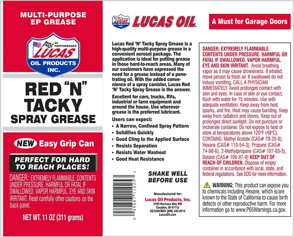 Lucas Oil 11025 Red “N” Tacky Easy Grip Aerosol Spray – 11 Ounce