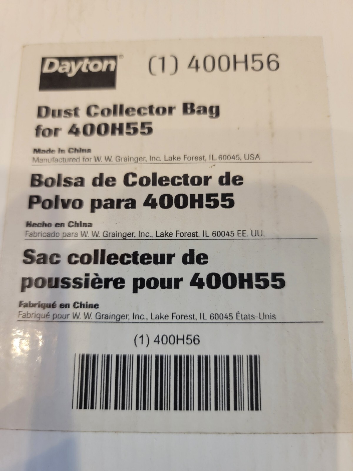 Dayton 400H56 Dust Collector Bag,33-1/2″ D,19-3/4″,Pk3
