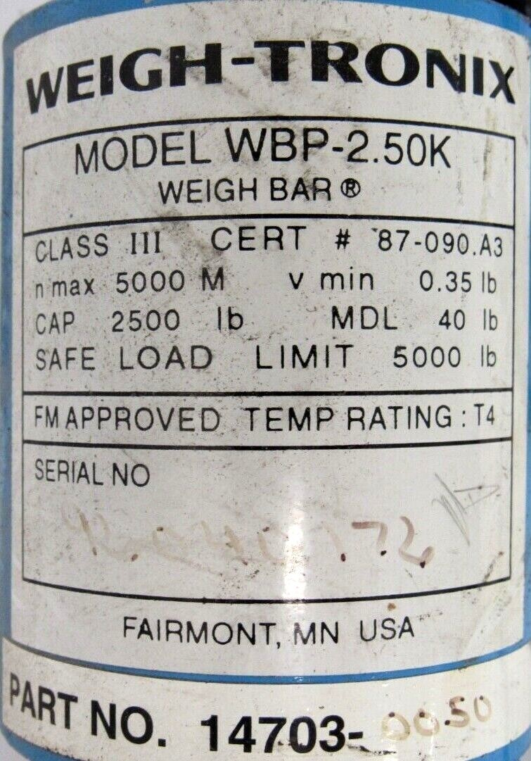 USED WEIGH-TRONICS WBP-2.50K WEIGH BAR 14703-0050 WBP250K