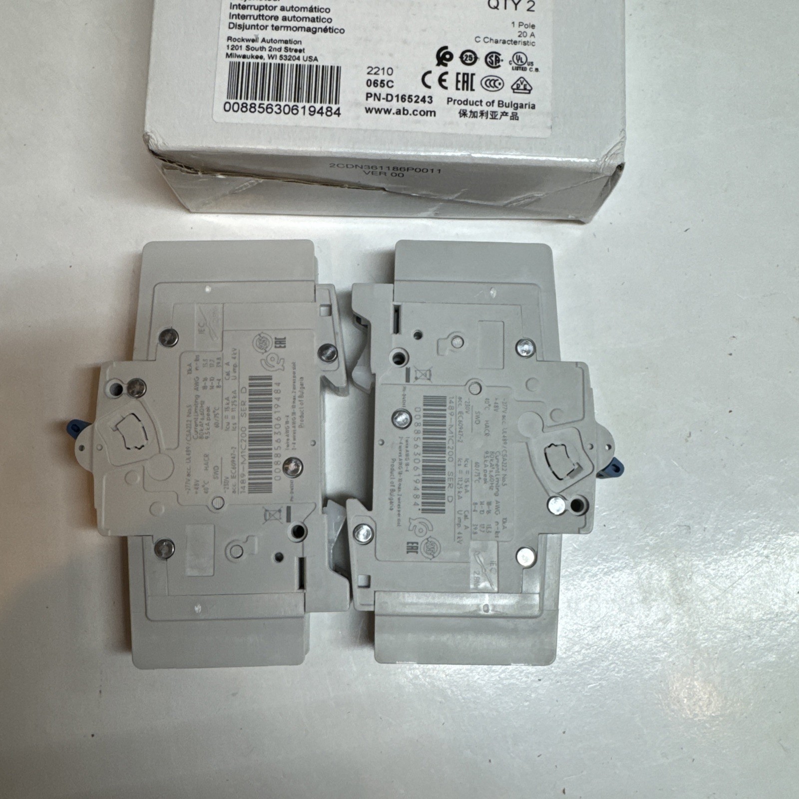 ALLEN BRADLEY 1489-M1C200 SER. D 277V 20A (PKG OF 2)
