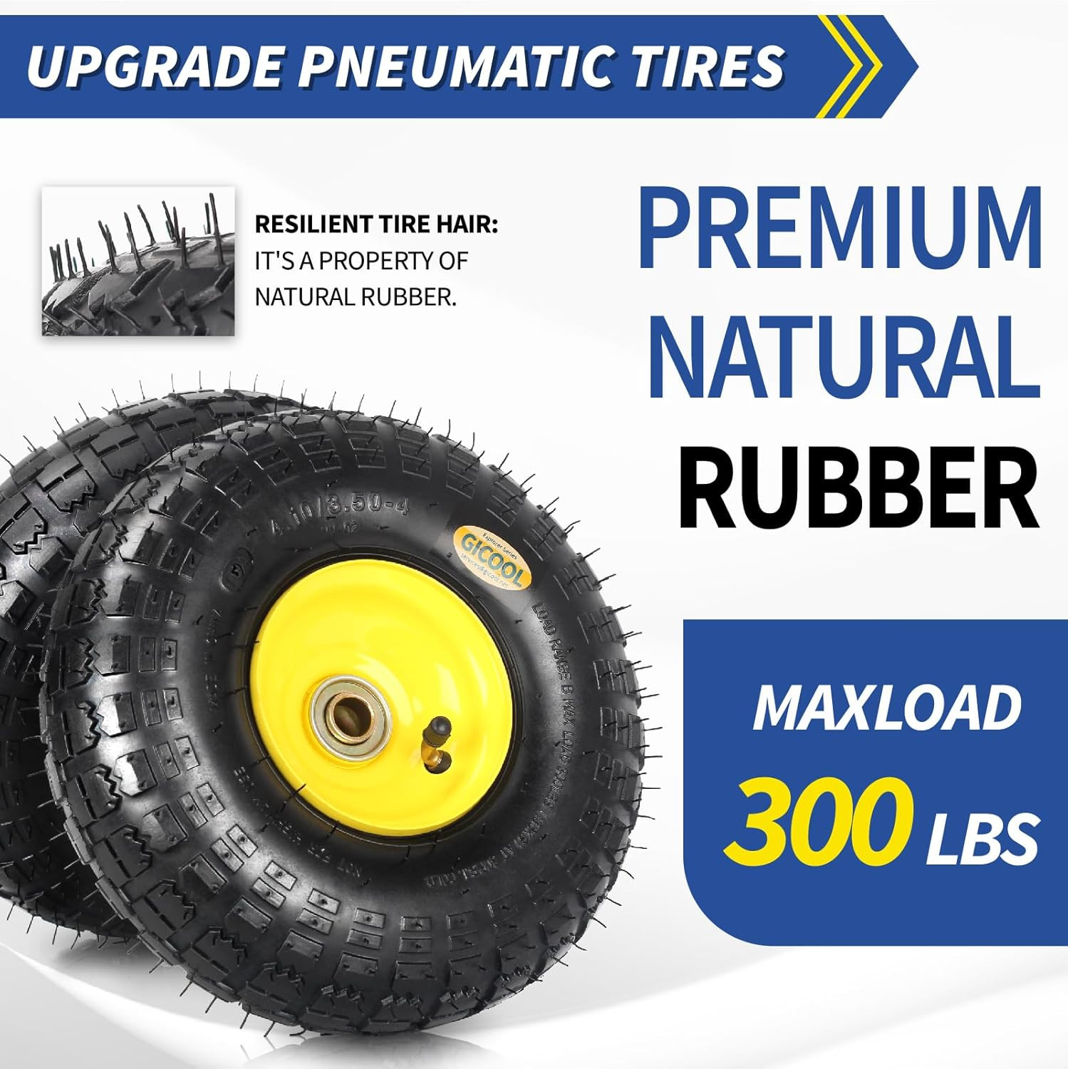 Upgrade 4.10/3.50-4 Rubber Tire and Wheel, with 2.25″ Offset Hub, 5/8″ Sealed Be