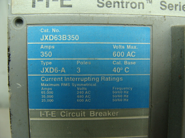 SIEMENS ITE SENTRON CIRCUIT BREAKER 350A 600V 3P JXD63B350