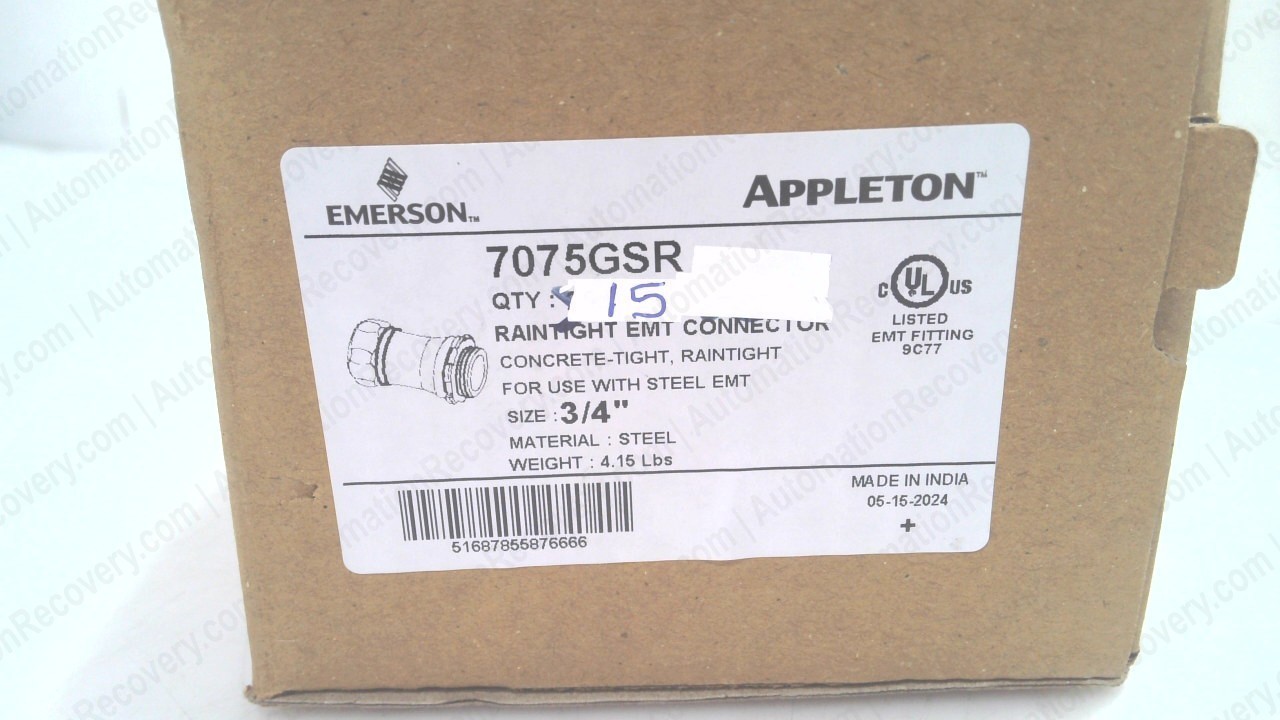 APPLETON 7075GSR 3/4″ RAINTIGHT EMT CONNECTOR BOX OF 15 #350174