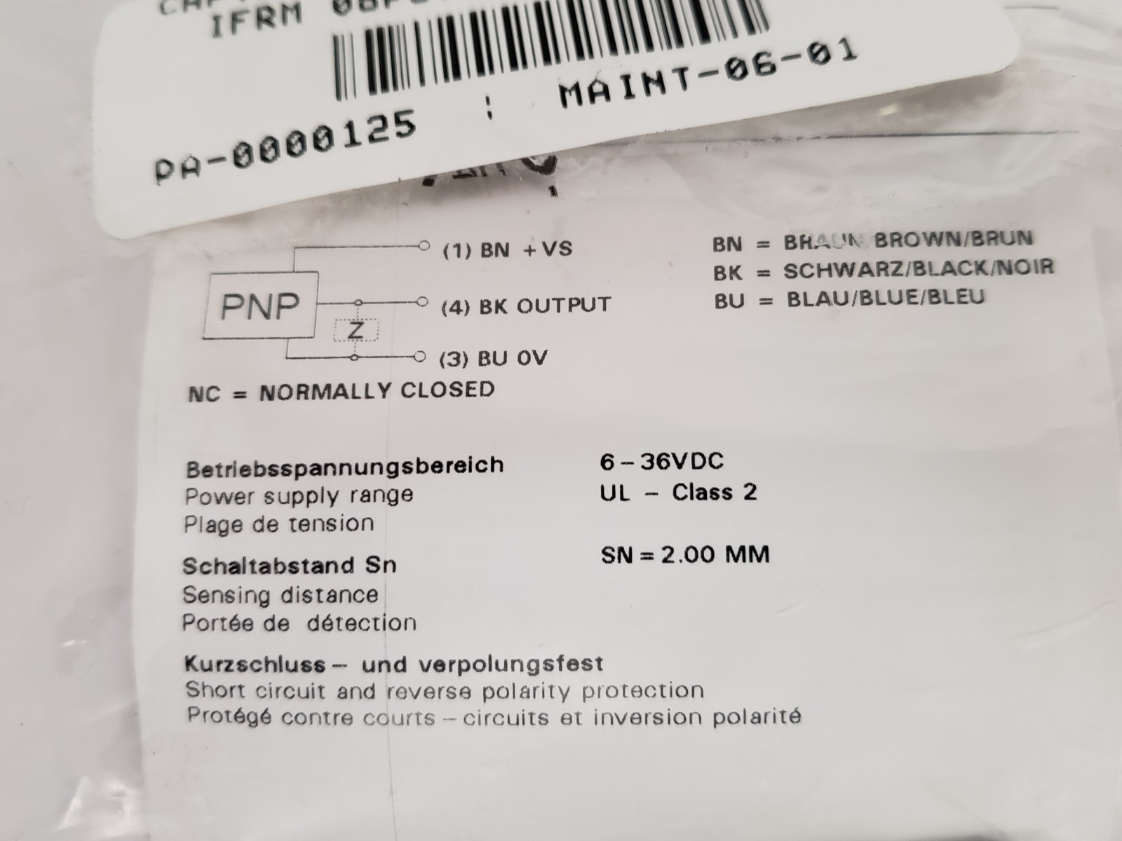BAUMER IFRM 08P3703/S14L INDUCTIVE SENSOR 4 PIN NIB