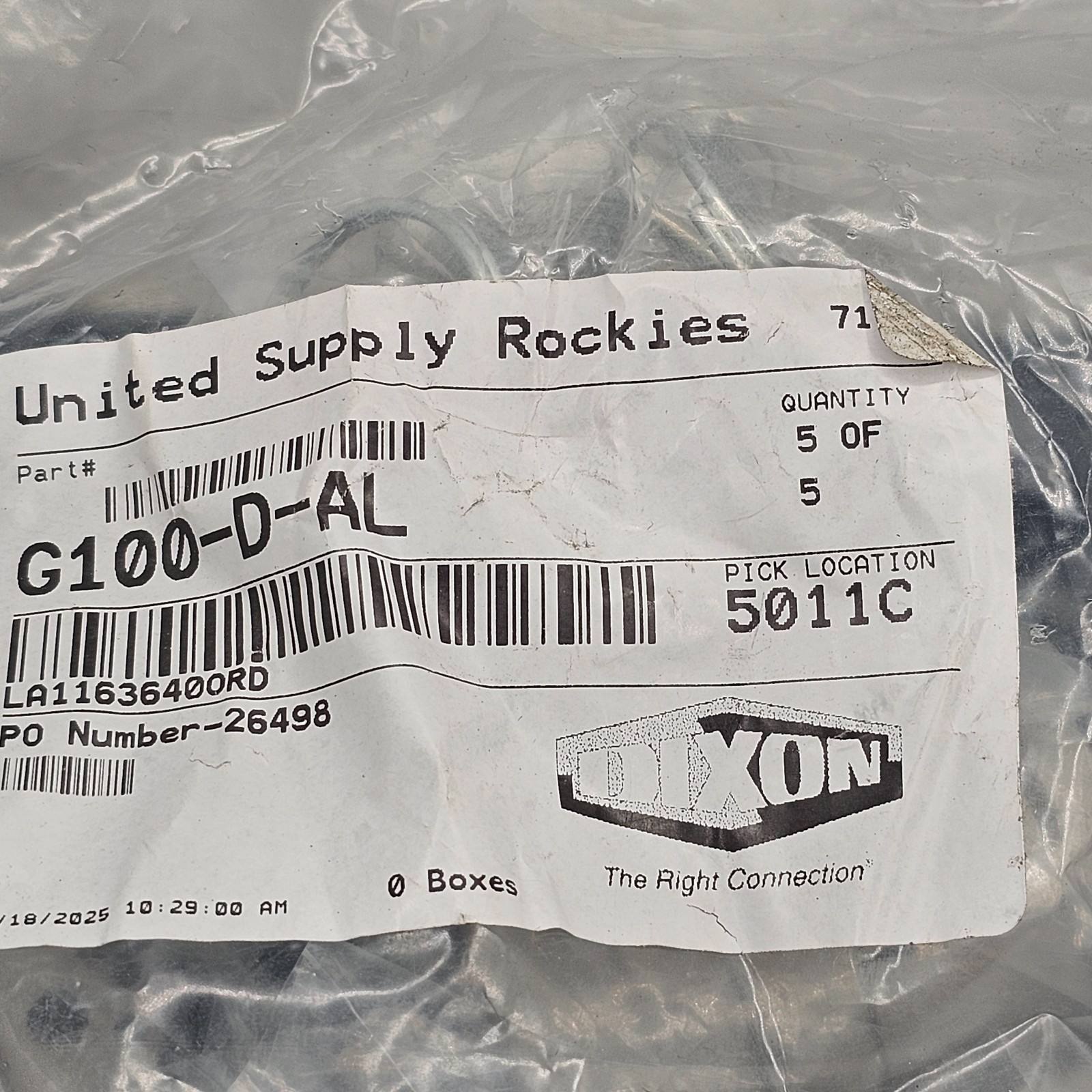 (QTY 5) Dixon G100-D-AL Aluminum A380 Global Type D Cam & Groove Hose Fitting 1″