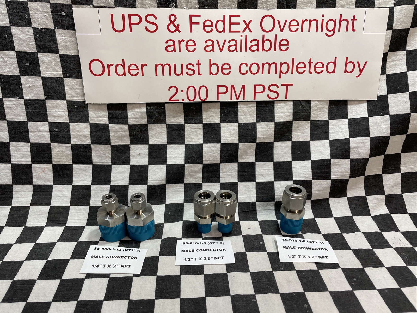 SWAGELOK MALE CONNECTOR, SS-400-1-12, SS-810-1-8, SS-810-1-6, LOT OF 5