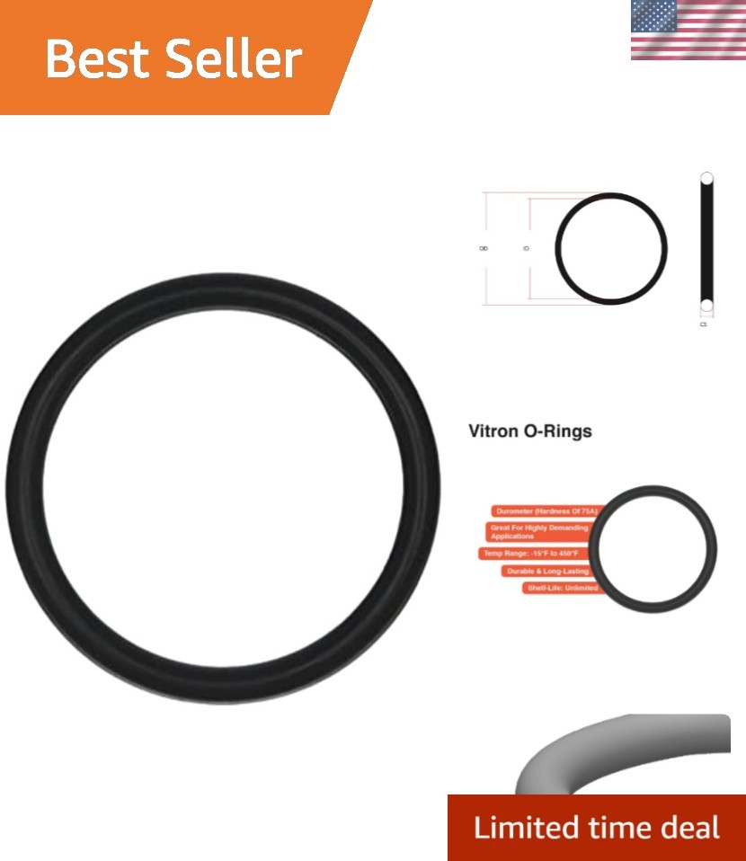 Viton O-Ring, 75A Durometer, Black, 3/4″ ID, 7/8″ OD, 1/16″ Width Pack of 100