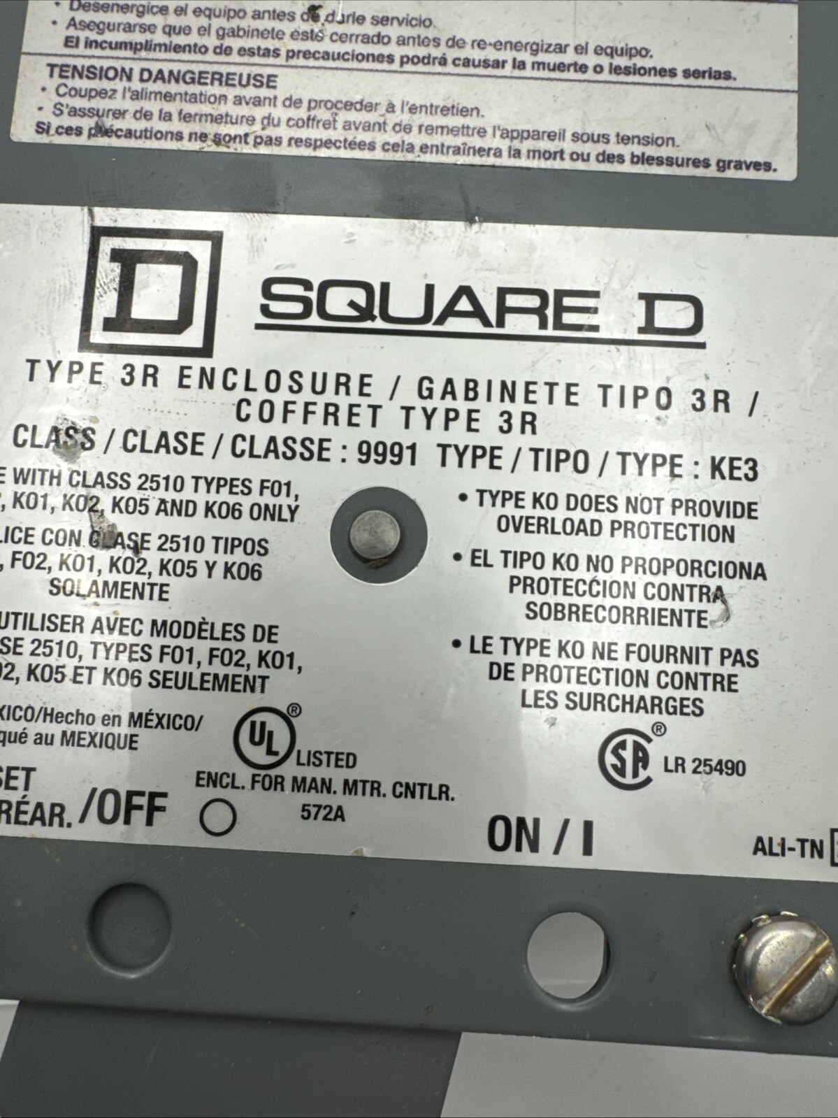 SQUARE D TYPE 3R ENCLOSURE 9991-KE3. New open box.