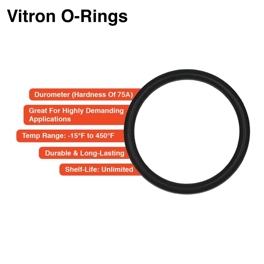 Viton O-Ring, 75A Durometer, Black, 3/4″ ID, 7/8″ OD, 1/16″ Width Pack of 100