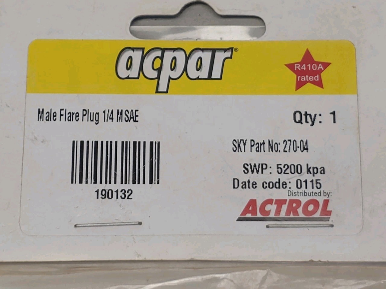 6x Sky Refrigeration 270-04 Male Flare Plug 1/4 M SAE Acpar 190132