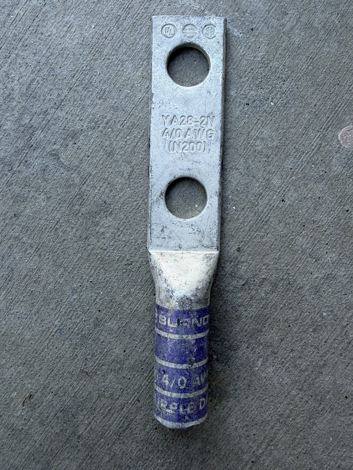 Burndy YA28-2N 4/0 AWG 2-Hole Compression Lug CU9AL N200 UL Listed