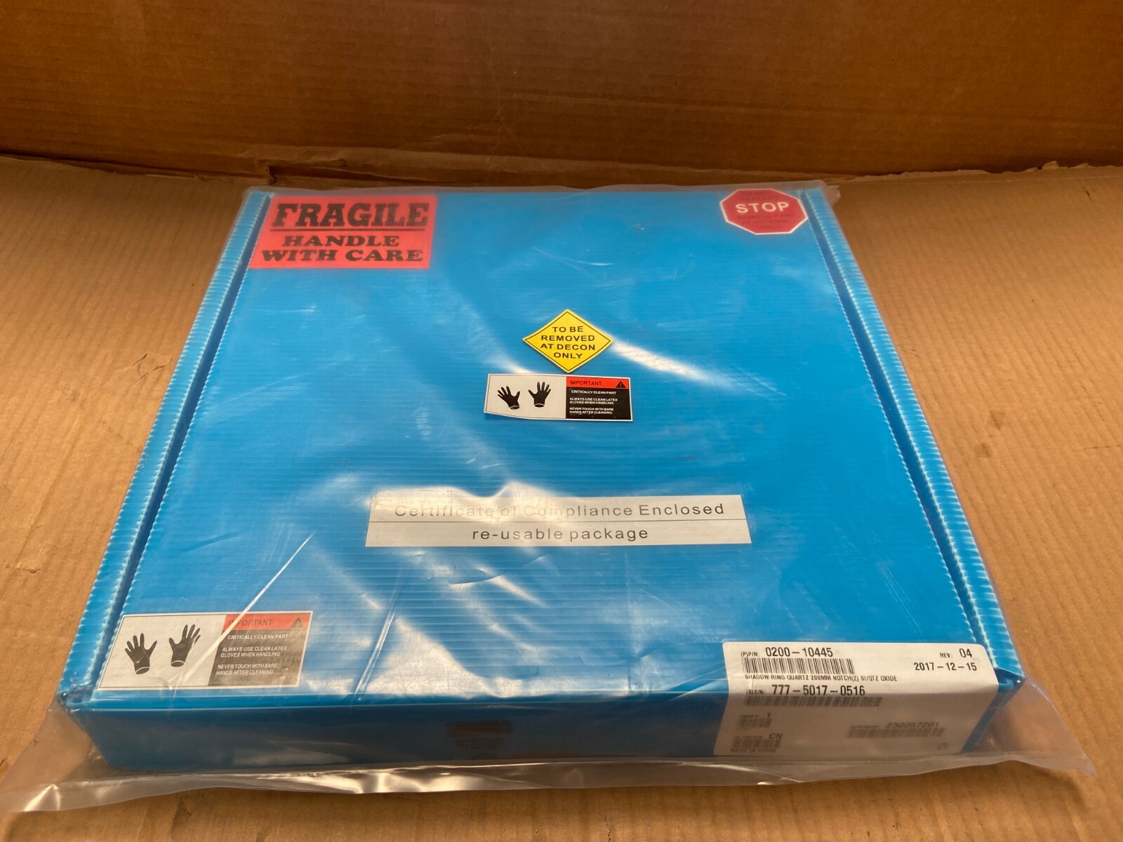Shadow Ring Quartz 200MM Applied Materials P/N 0200-10445 New Sealed