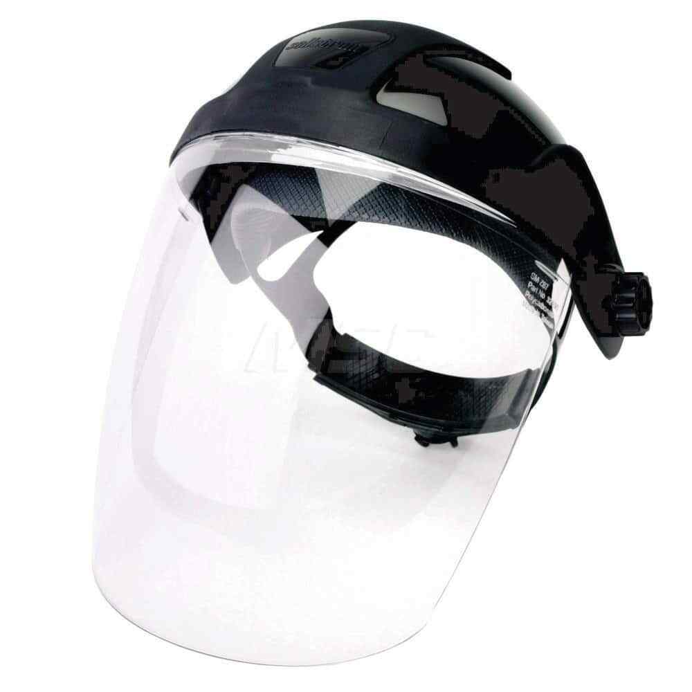 Sellstrom S32010 Face Shield & Headgear: Polycarbonate, Black, 9″ H x 12-1/8″ W