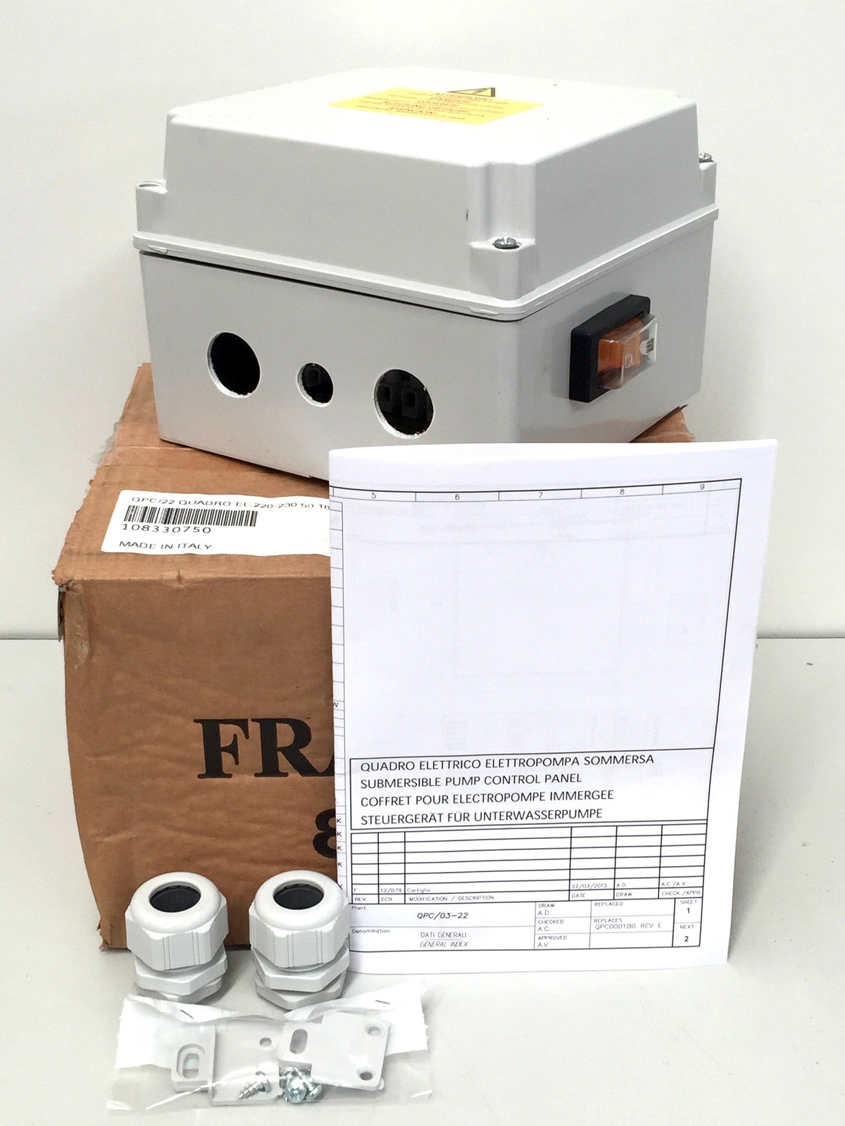 LOWARA QPC/22 Quadro Pump Control Box 220-230V 1~50Hz 16A 70M IP54 for Borehole