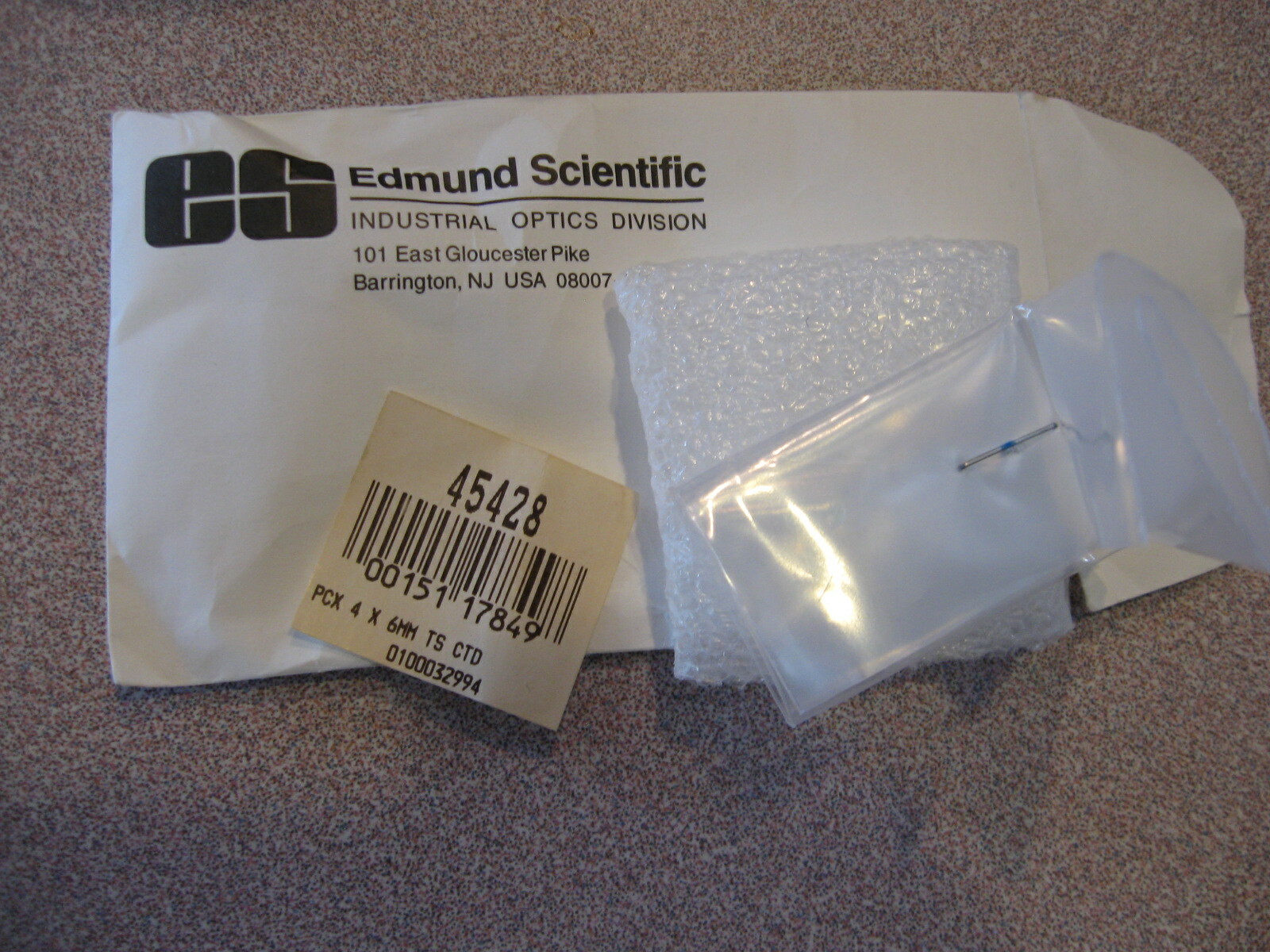 NEW Edmund Optics ES 4 mm Dia. x 6 mm FL Convex Plano Lens MgF2 Coated # 45428
