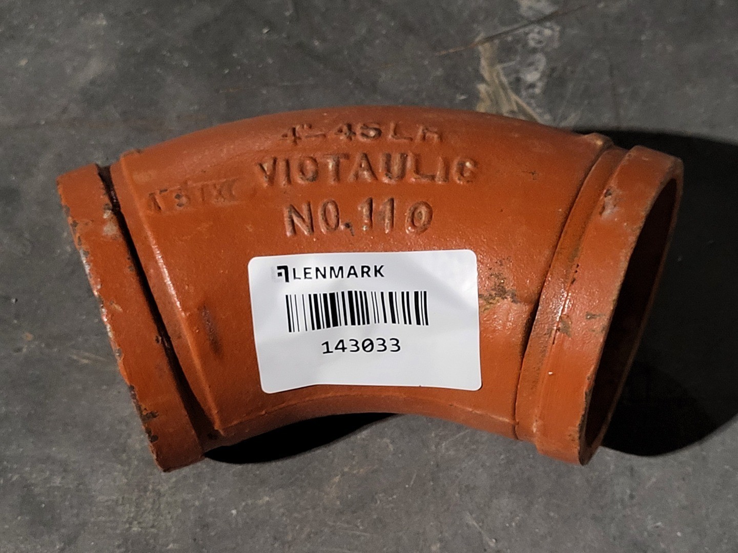 SURPLUS NEW Victaulic No. 110 6″ Grooved 45° Elbow Fitting, Ptd. Orange