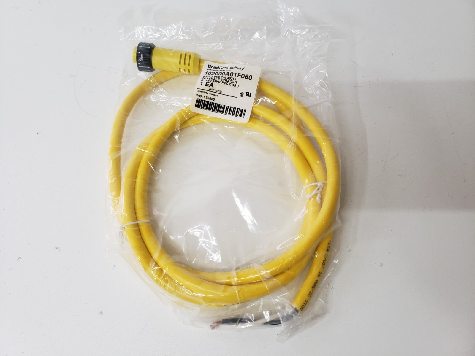 UNUSED – Brad Connectivity Woodhead 102000A01F060 Cord Cable 40711