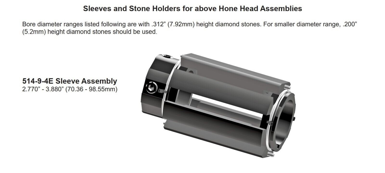 514-9-4E Replacement Honing Sleeve for Rottler HP6A HP7A H85A H86A 70-99mm