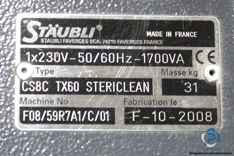 STAUBLI CS8C TX60 STERICLEAN INDUSTRIAL ROBOT_TX60_CS8C TX60_1700 VA_6 Axes