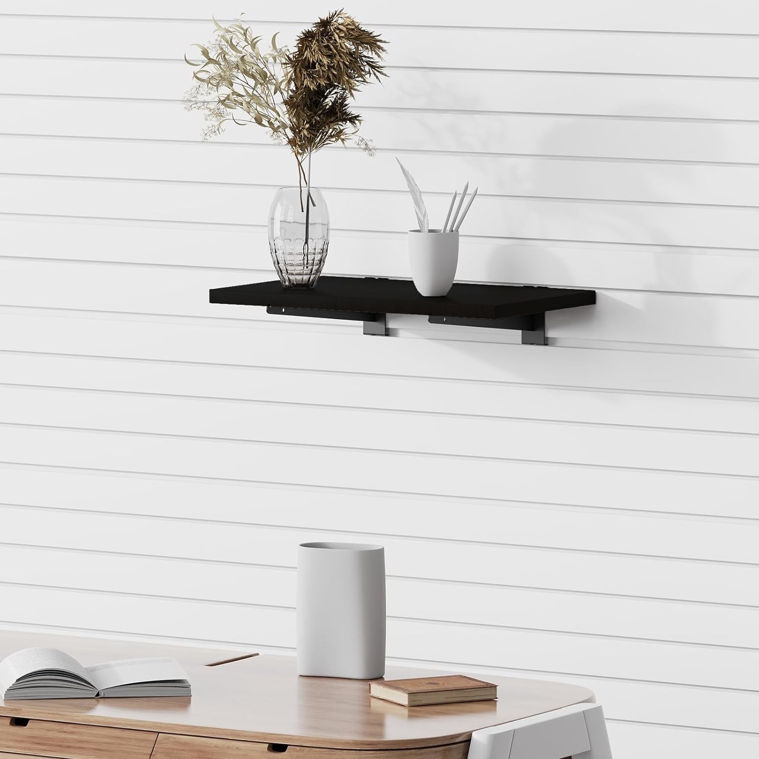 8 Pack Wooden Slatwall Shelf, 23.6″D x 11.8″W Slatwall Shelves with Metal Bra…