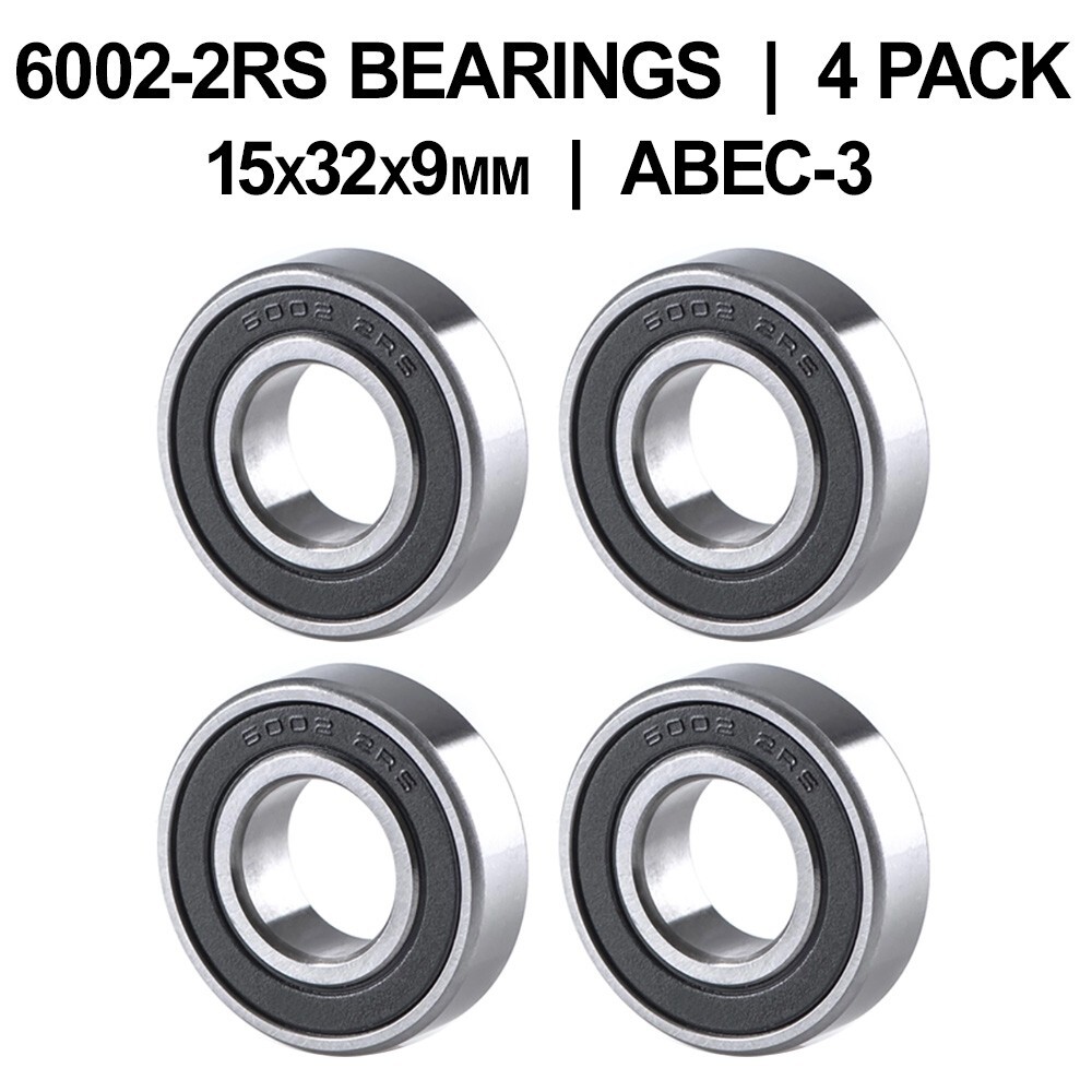 6002-2RS Sealed Ball Bearings (15x32x9mm) – 4 pack – Chrome Steel – ABEC-3