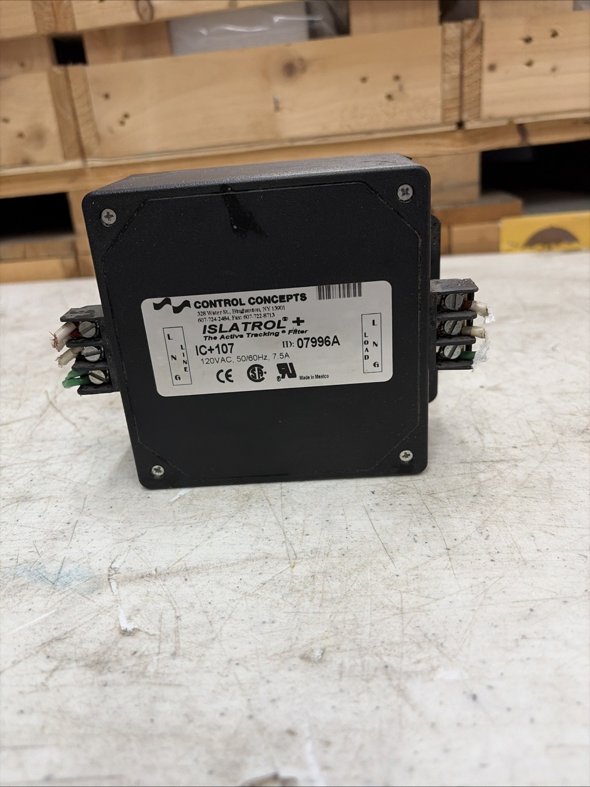 Used CONTROL CONCEPTS IC+107 ACTIVE TRACKING FILTER 120VAC 50/60HZ 7.5A
