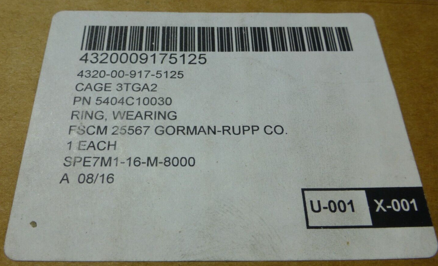 GORMAN-RUPP 5404C10030 WEARING RING 05404 , 4320-00-917-5125