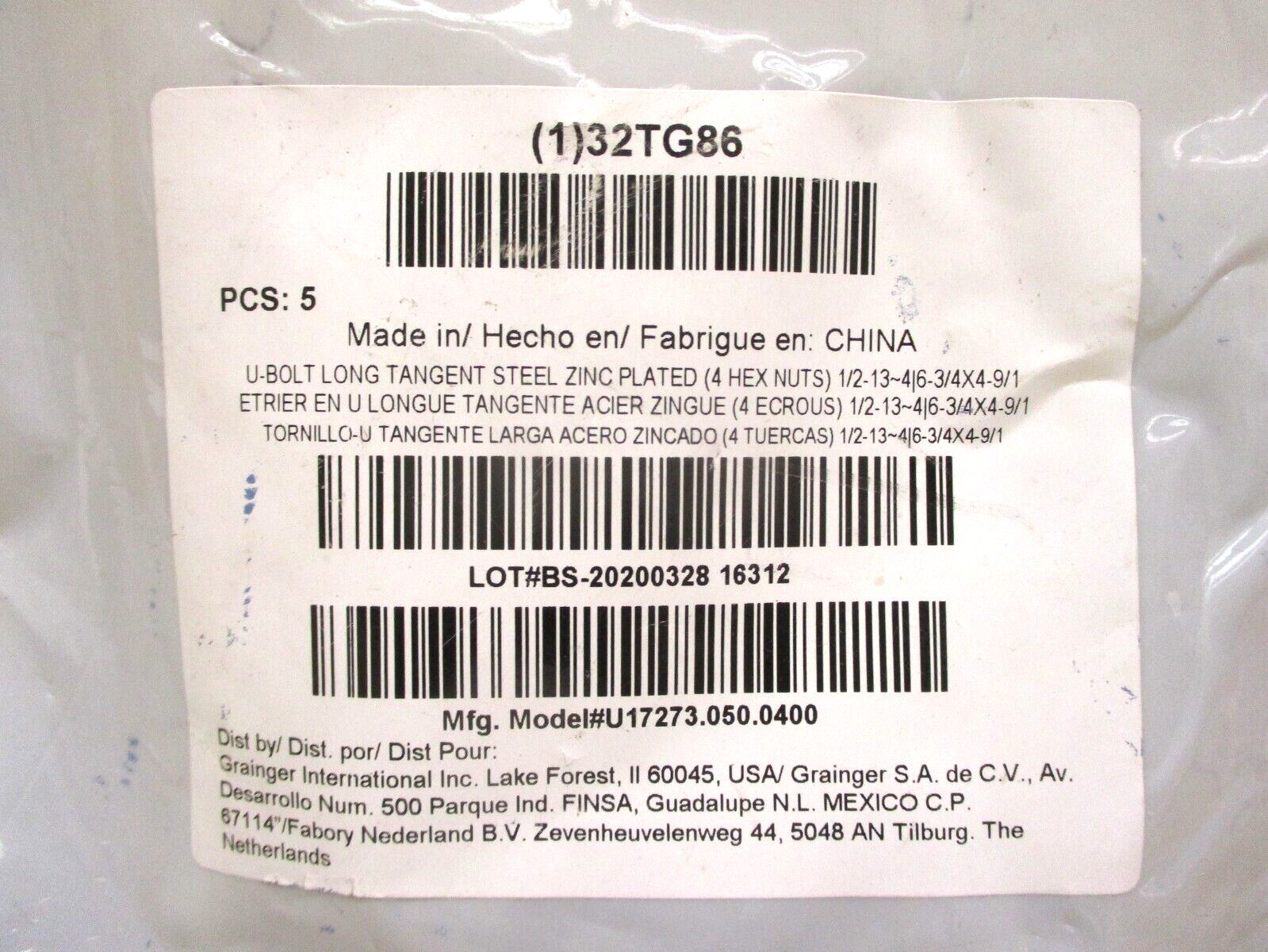 Fabory 32TG86 U-Bolt Long Tangent Steel Zinc Plated Lot of 9 Pieces 48735LIN