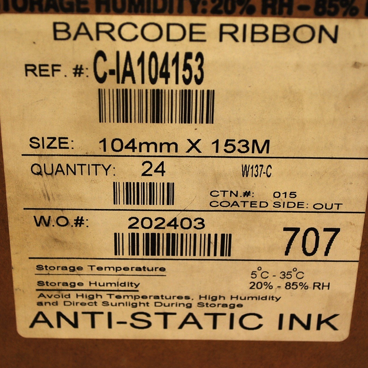 Barcode Ribbon 104mm x 153mm, C-IA104153 – Box of 24 – NEW