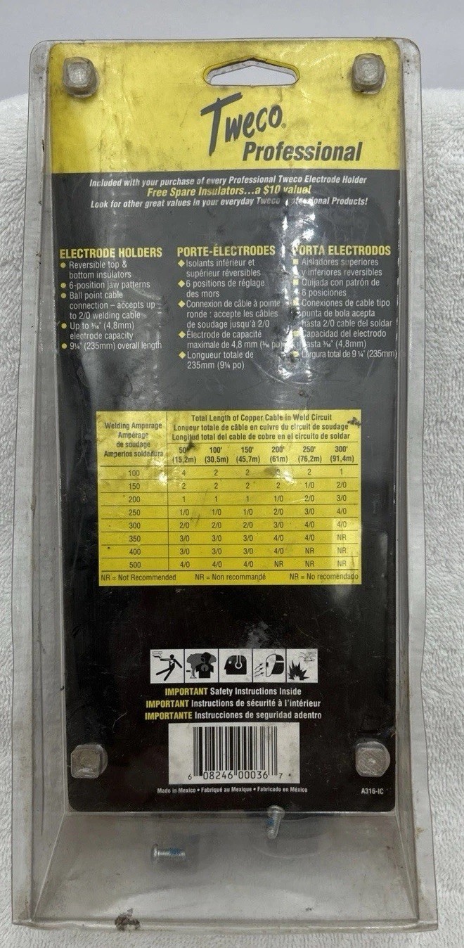 TWECO ELECTRODE HOLDER 9110-1102 A-316 250 AMP 6 POSITION JAW 2/0 CABLE CAP.