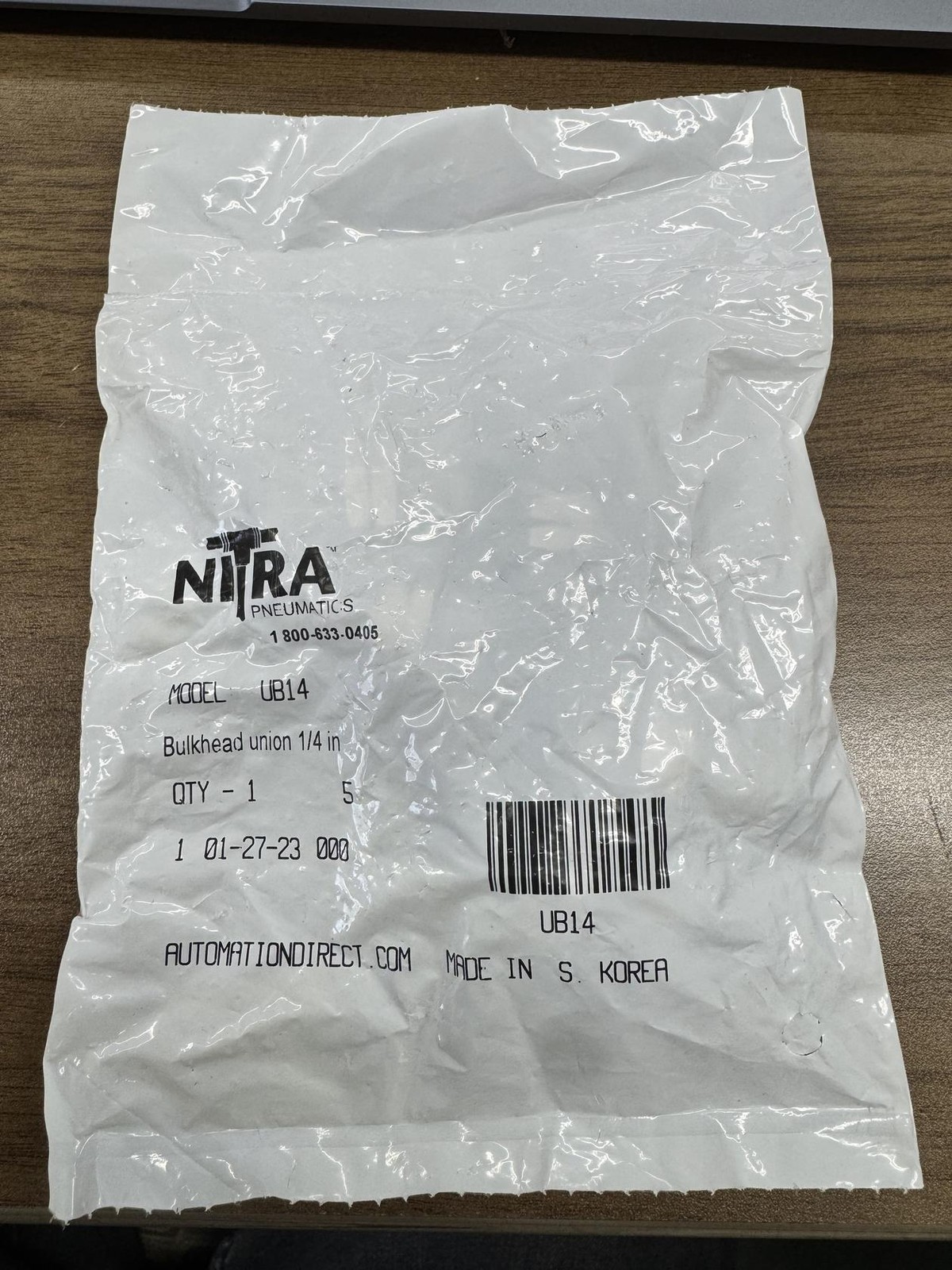 NITRA UB14 Bulkhead Union 1/4″, Pkg Of 5! (Free Shipping!)