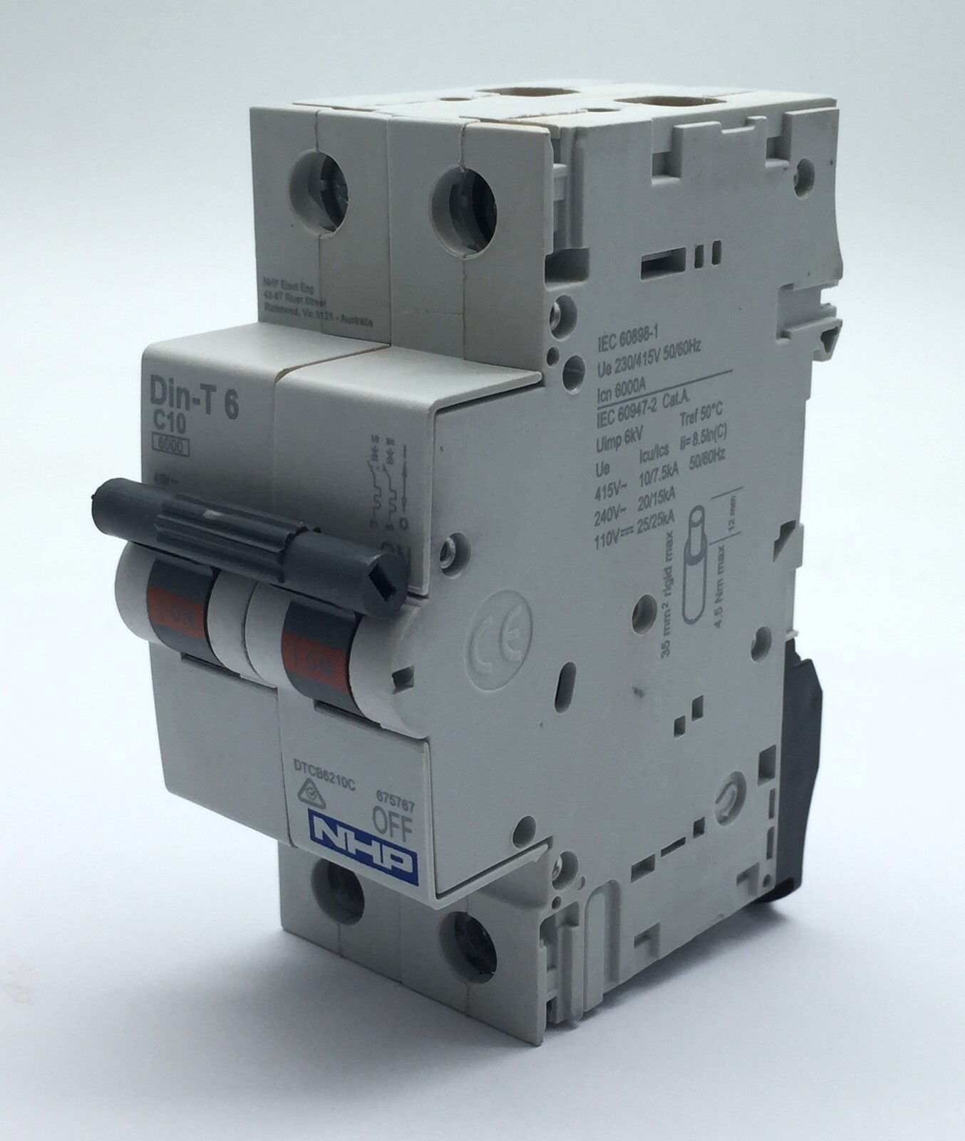 NHP DTCB6210C Miniature Circuit Breaker Din-T6 2P 10A 415VAC 110VDC 6kV  x2