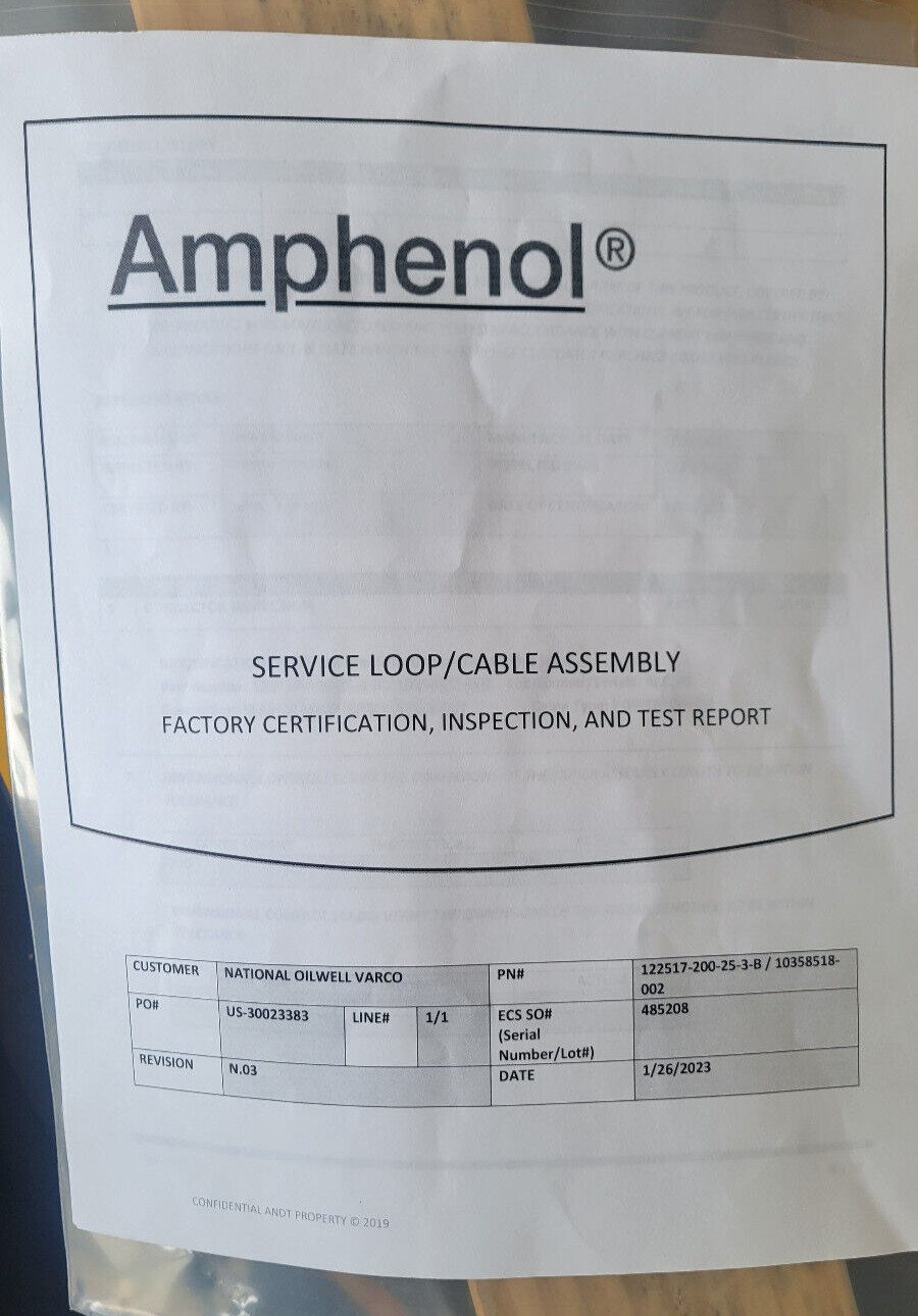 NEW National Oilwell Varco NOV 122517-200-25-3B Amphenol Service Loop Cable
