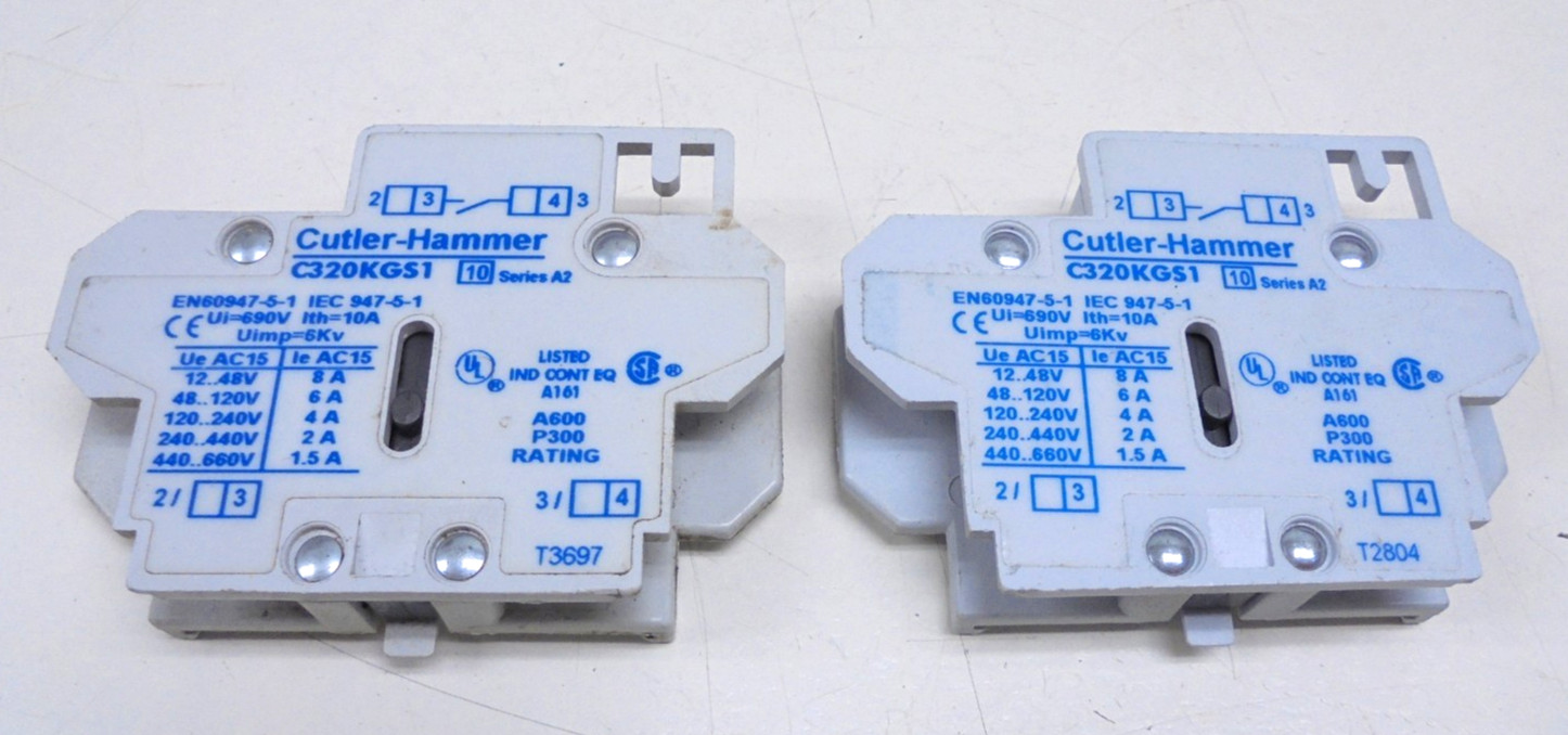 Lot of 2 – Cutler-Hammer C320KGS1 Auxiliary Contact Block