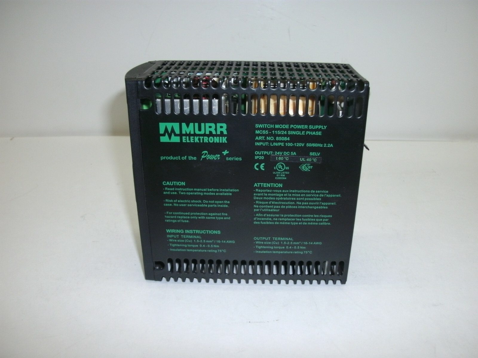 MURR ELEKTRONIX MCS5-115/24 SW MODE POWER SUPPLY 85084 SINGLE PHASE 100/120V