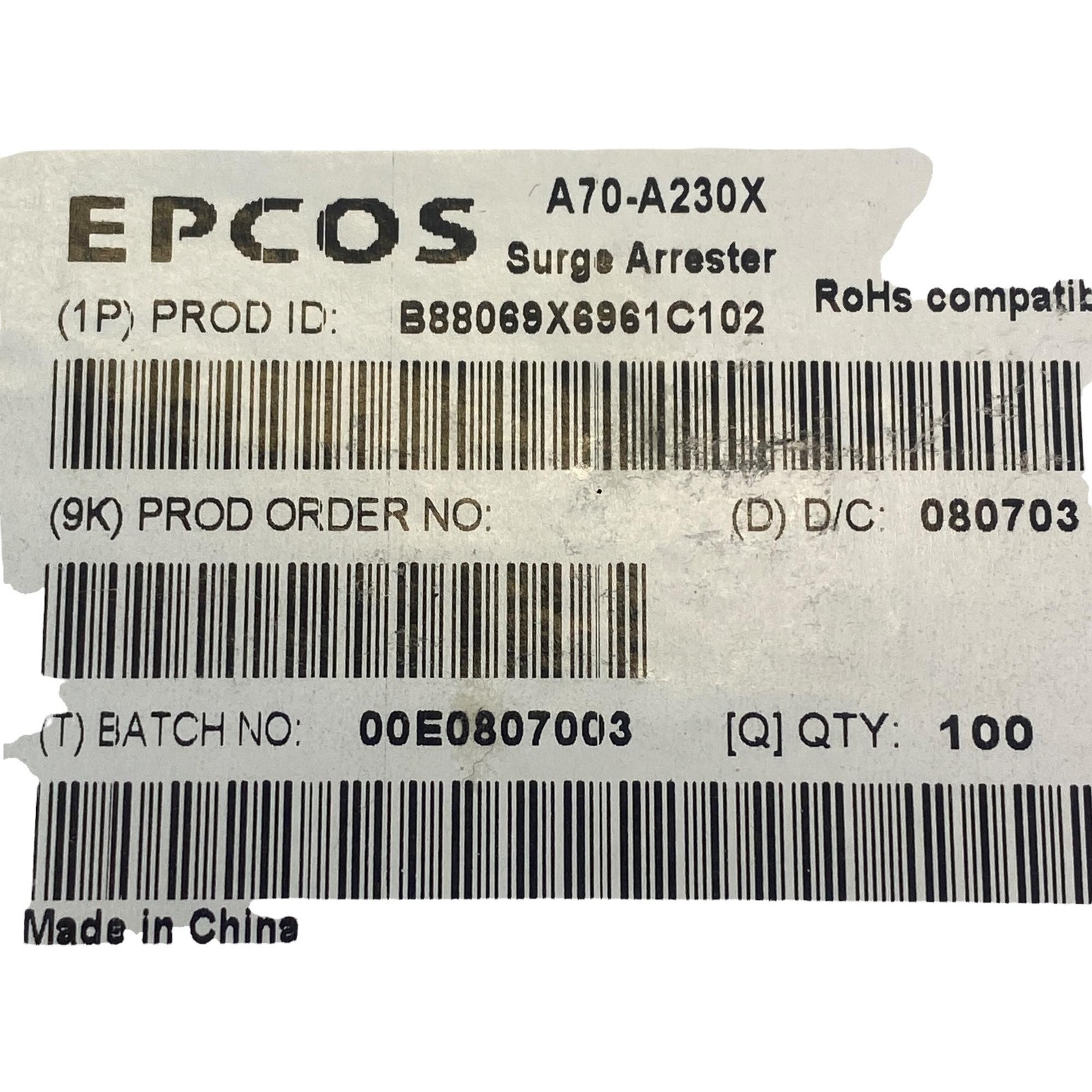 B88069X6961C102 Epcos Surge Arrester Electrode Arrester A70-A230X Series 8x8mm