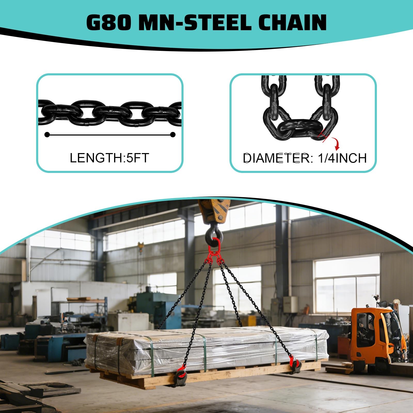 SENKEYFE 3 Ton Chain Sling 1/4″ x 5ft 4 Legs G80 Lifting Chain Hoist Sling