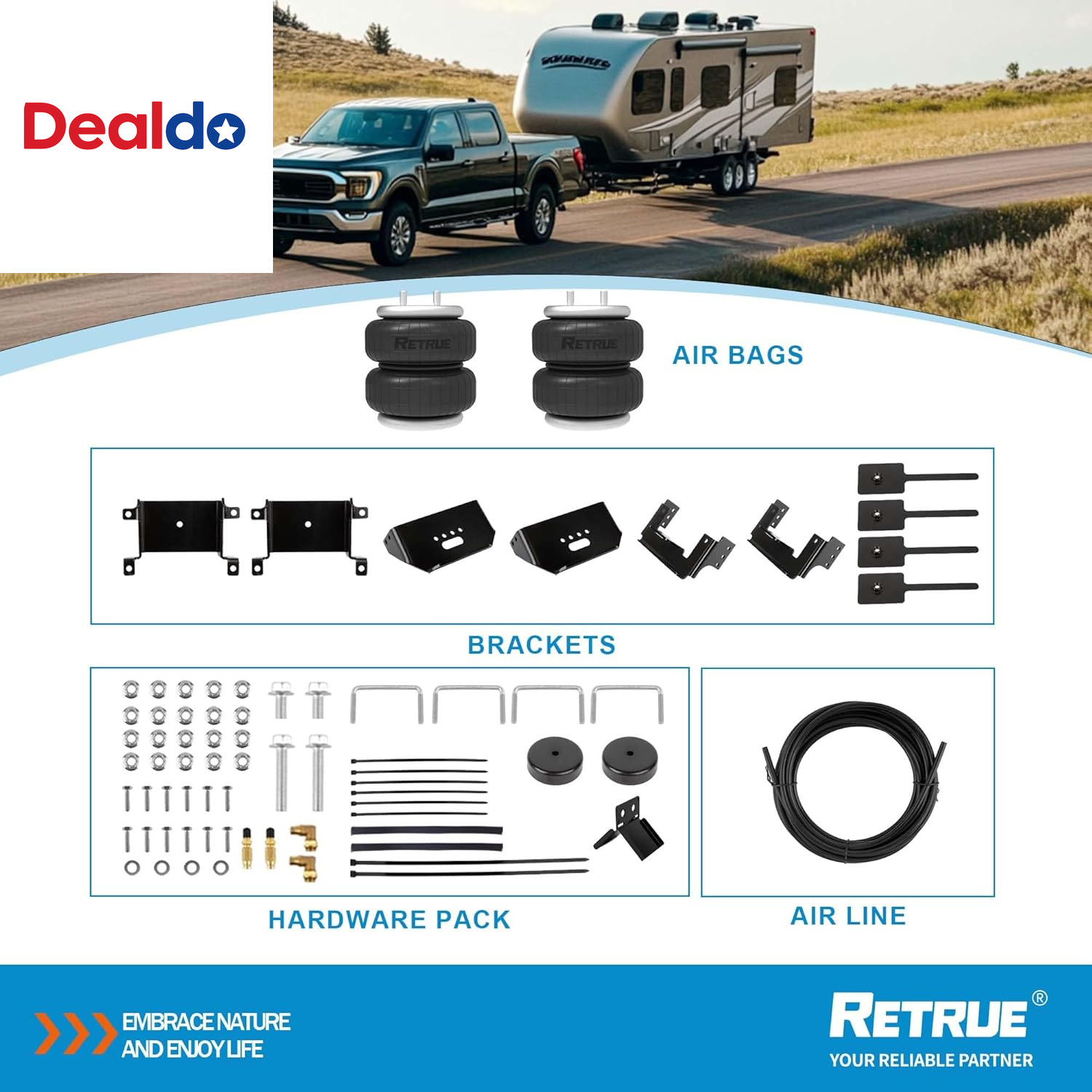 Rear Air Bags Suspension Kit for 2015-2025 Ford F150 Truck Towing, 5000 Lbs of L