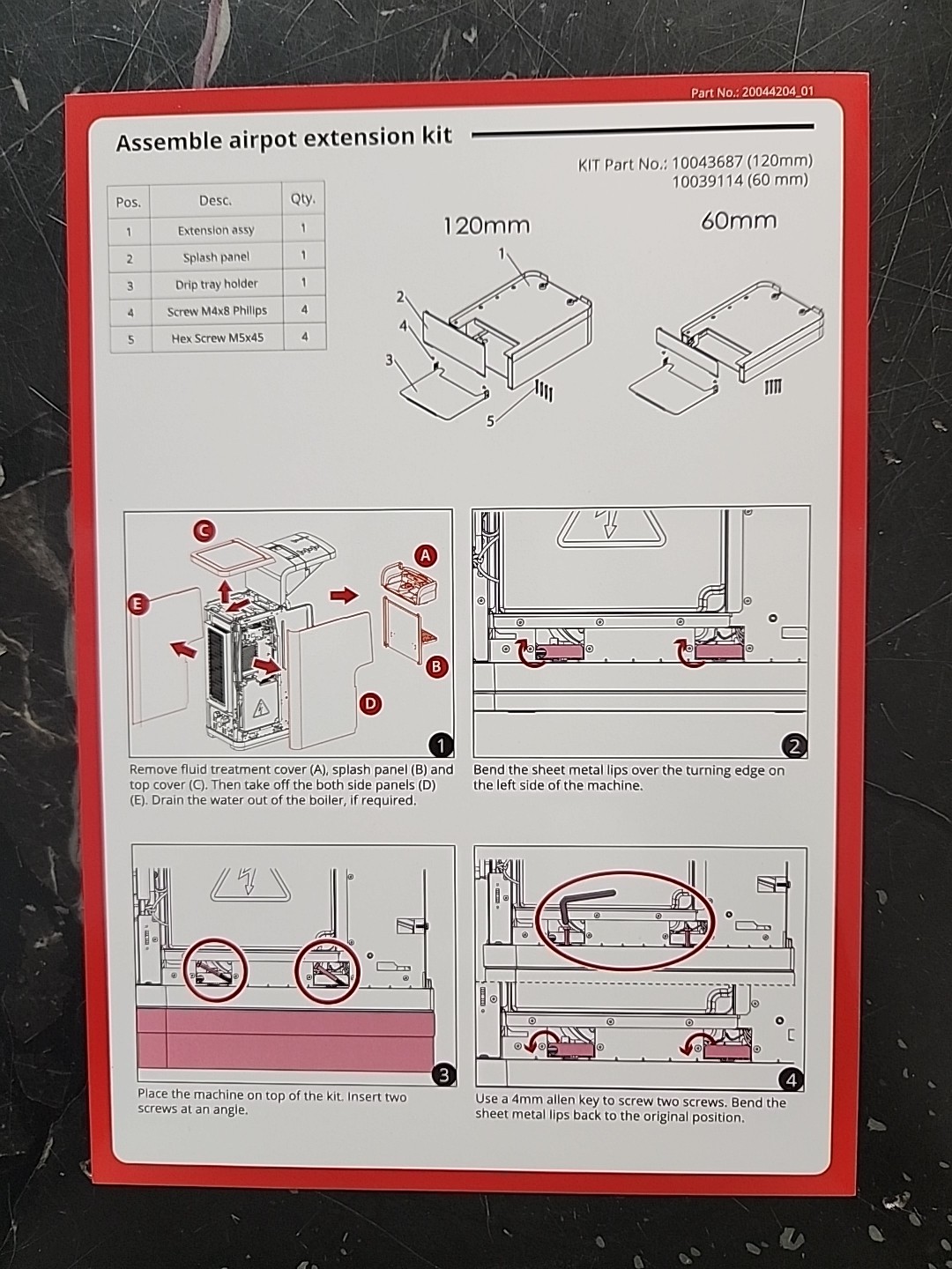 Airpot extension kit 10043687/120mm