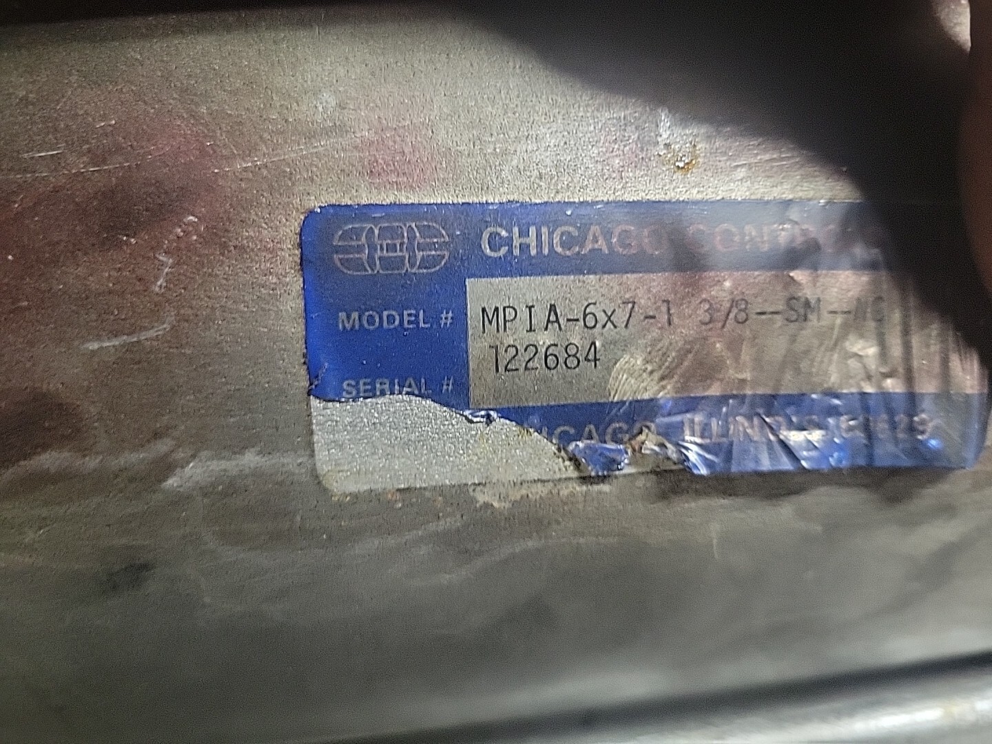 CHICAGO CONTROLS PNEUMATIC CYLINDER, CHI MP1-A-6X7-1 3/8-SM-NC, USED, (SC6)