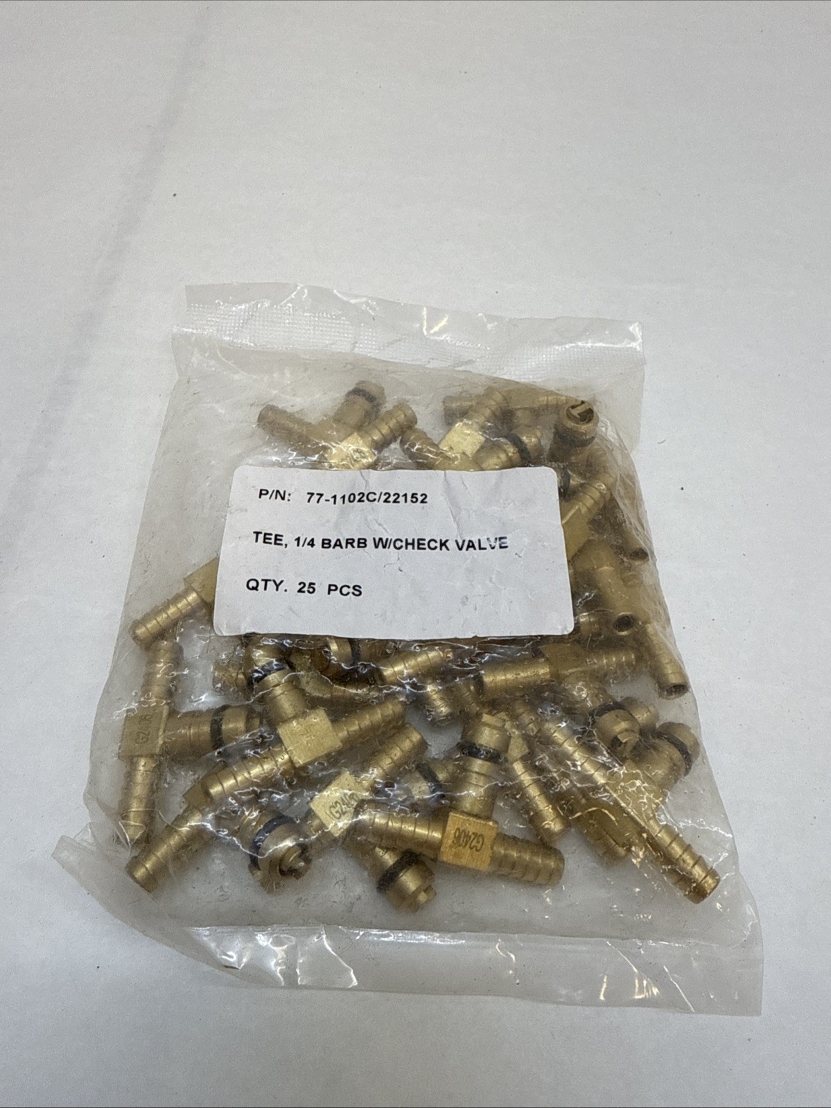 Two 1/4 Barb tee’s C02 inlet fitting with check valve and O-ring Qty 25