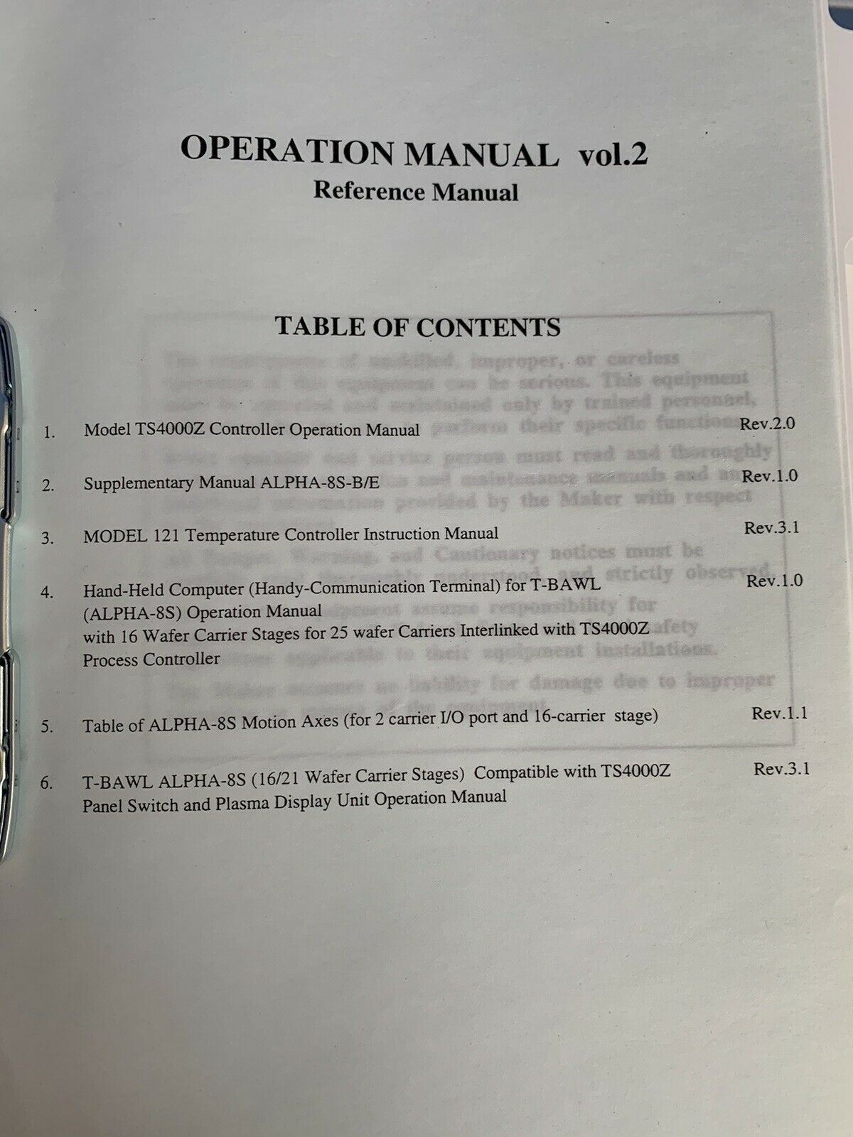 Tokyo Electron ALPHA-8S-E Vertical LP-CVD Operation Manual Volumes 1,2 & 3