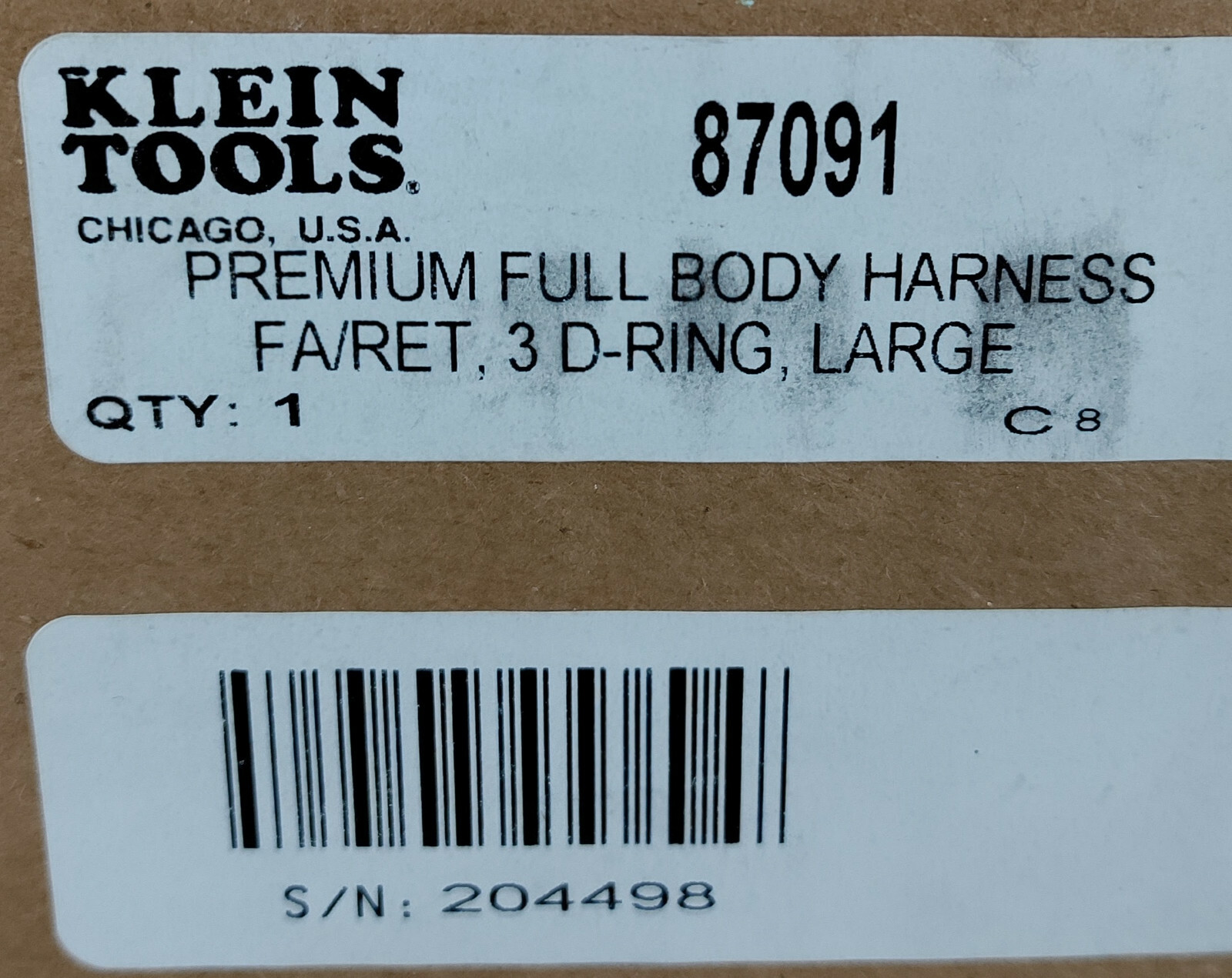 1 NEW KLEIN 87091 SAFETY HARNESS SIZE LARGE w/ MILLER LANYARD NIB **MAKE OFFER**
