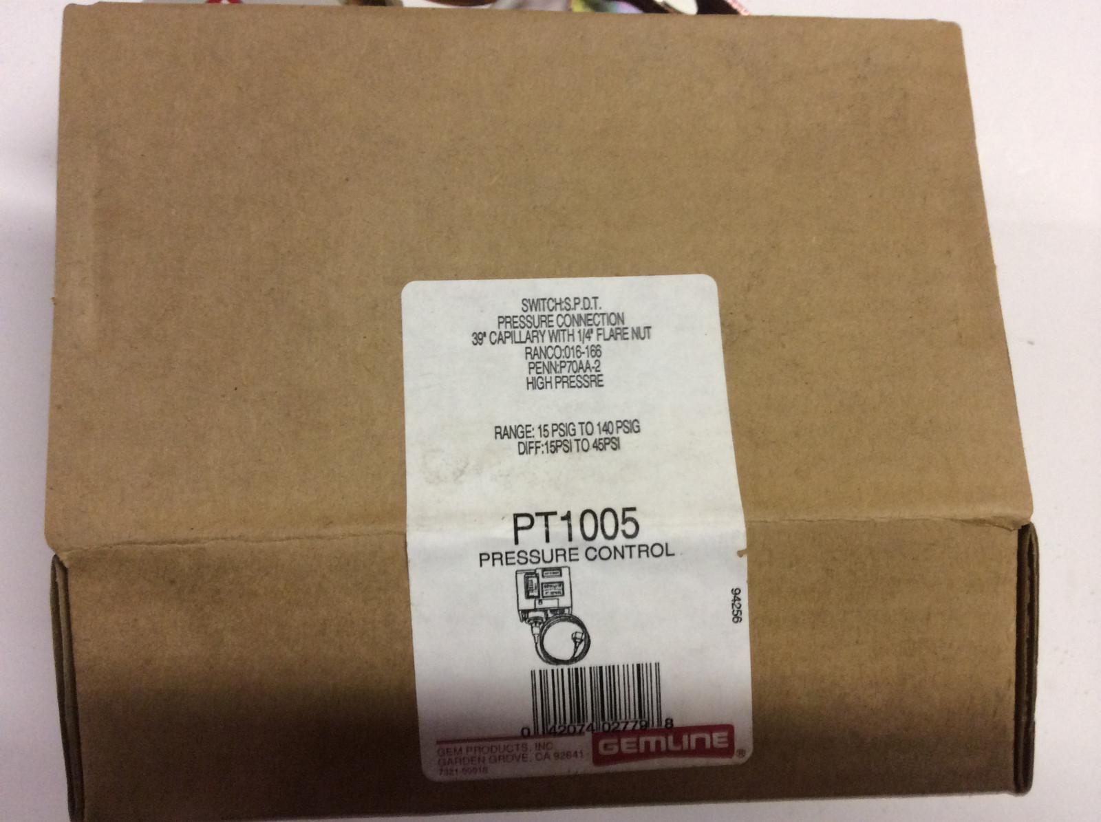 New Gemline PT1005 High Pressure Control Switch 15 PSI to 140 PSI 1/4″ Flare Nut